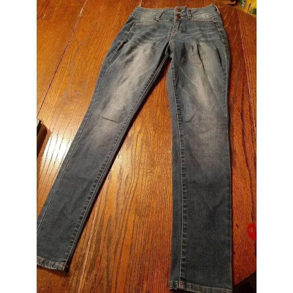 Juniors Jr Size 1 Love Fire Mid Rise Double Button Denim Blue Jeans Casual Pants